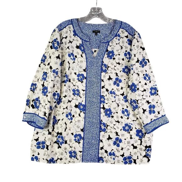 Talbots Shirt Tunic Top Blue Women’s Plus Size 1X Floral Long Sleeve - Picture 2 of 11